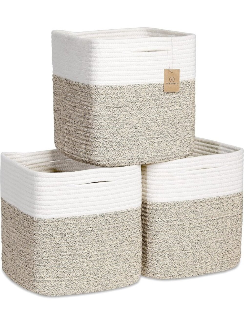 11-Inch Cotton Rope Storage Cubes - 3-Pack Woven Baskets for Organizing Toys